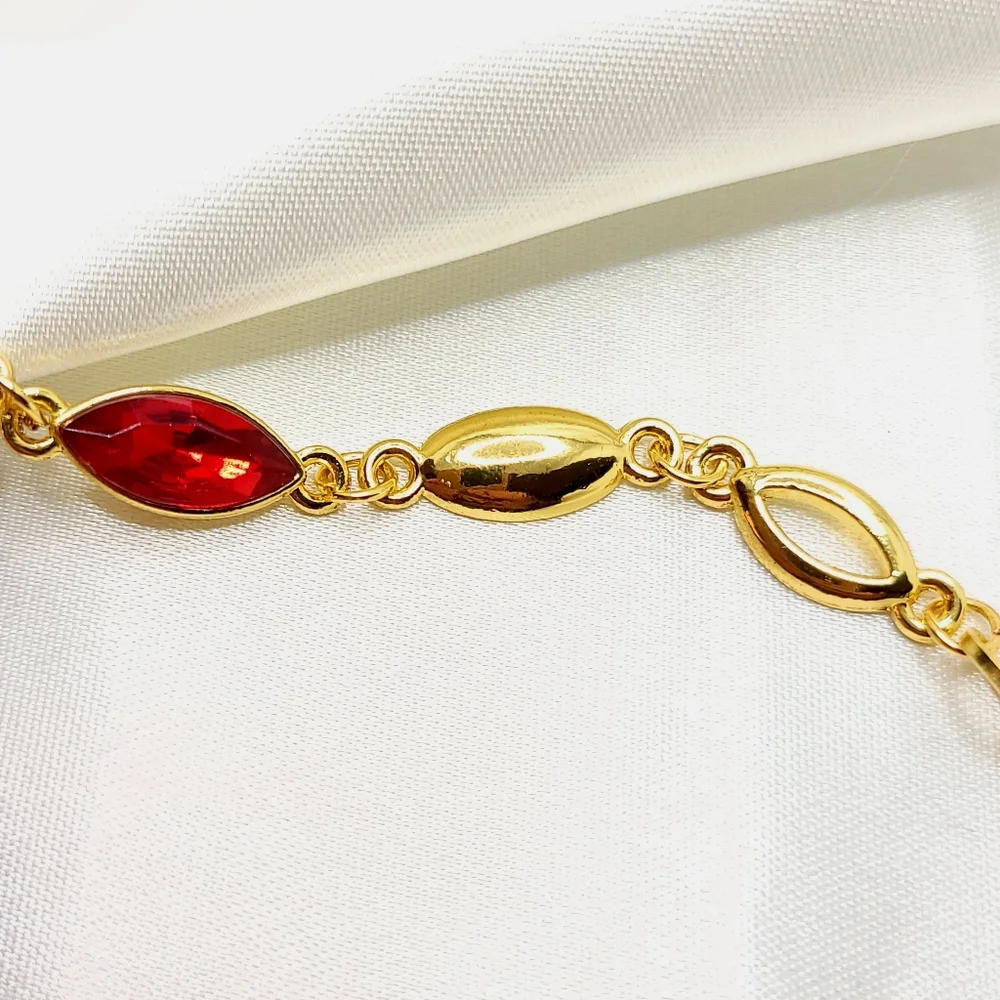 Golden Marquise Bracelet Ruby Red Gem Link